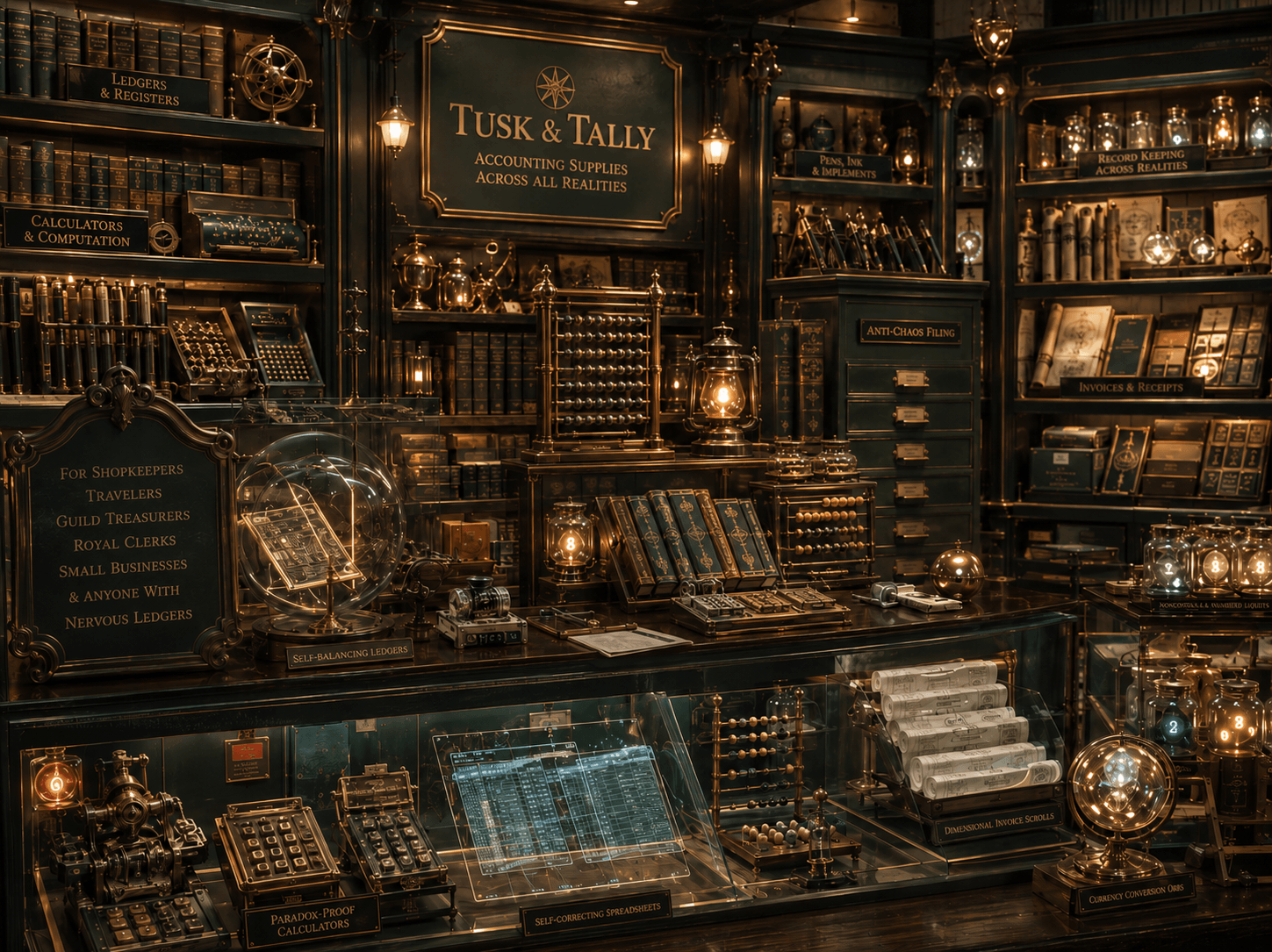 Tusk & Tally accounting supply shop in the Emporium